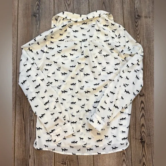 Alfred Sung White Horse Print Button-Up Shirt Size M - Picture 3 of 7